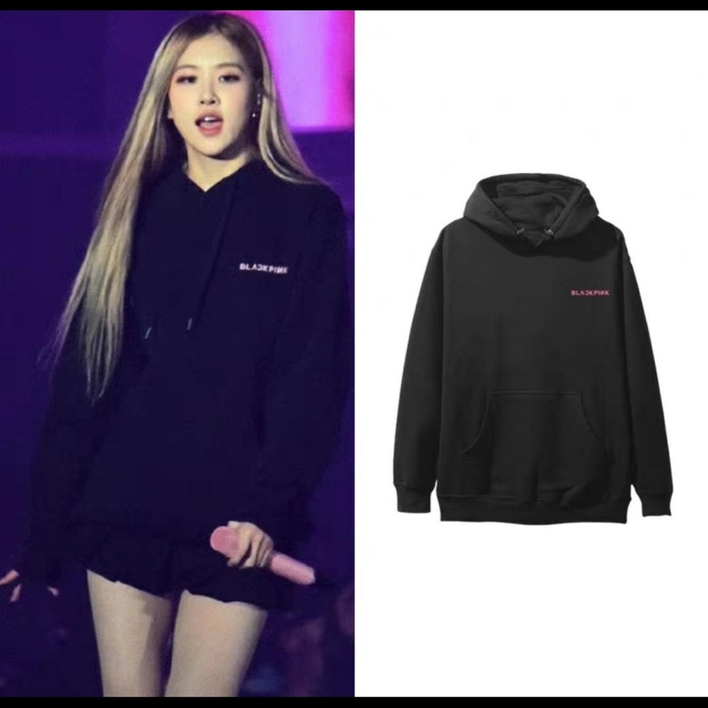 SOLD! KPOP BLACKPINK Rose Black Pullover Hoodie Size S - Picture 2 of 10